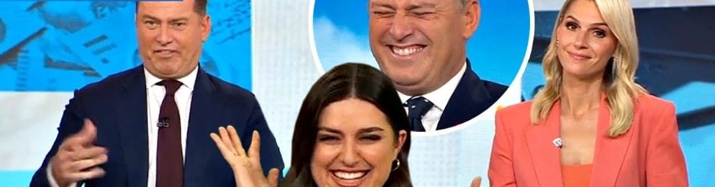 Australian TV hosts laughing during a live broadcast